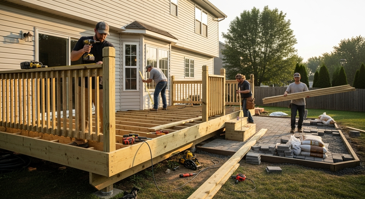 Composite deck construction with pergola shade structure - outdoor living San Antonio