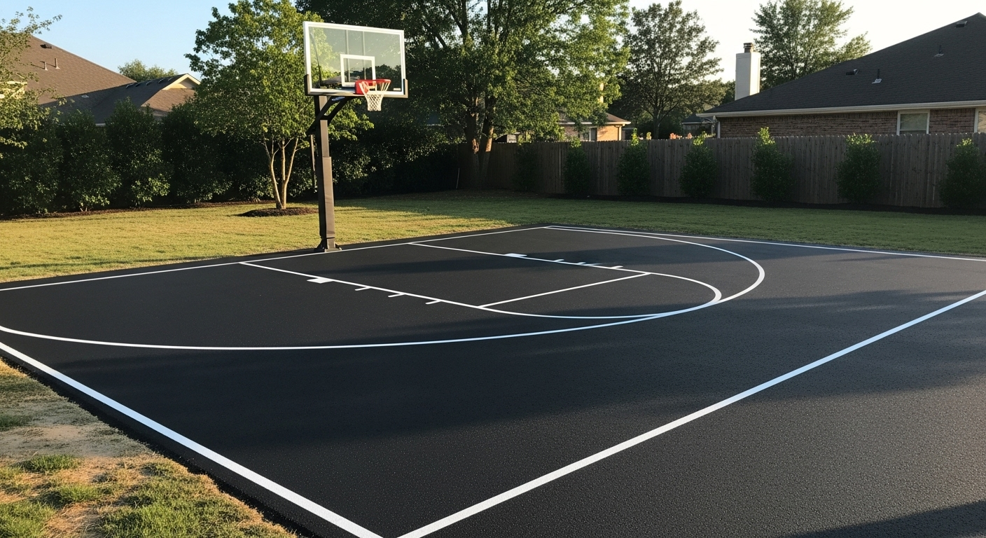 Asphalt basketball court and play area installation - family recreation space