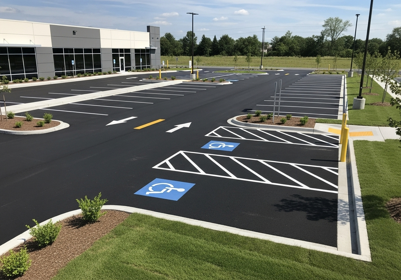 Business parking lot with striping