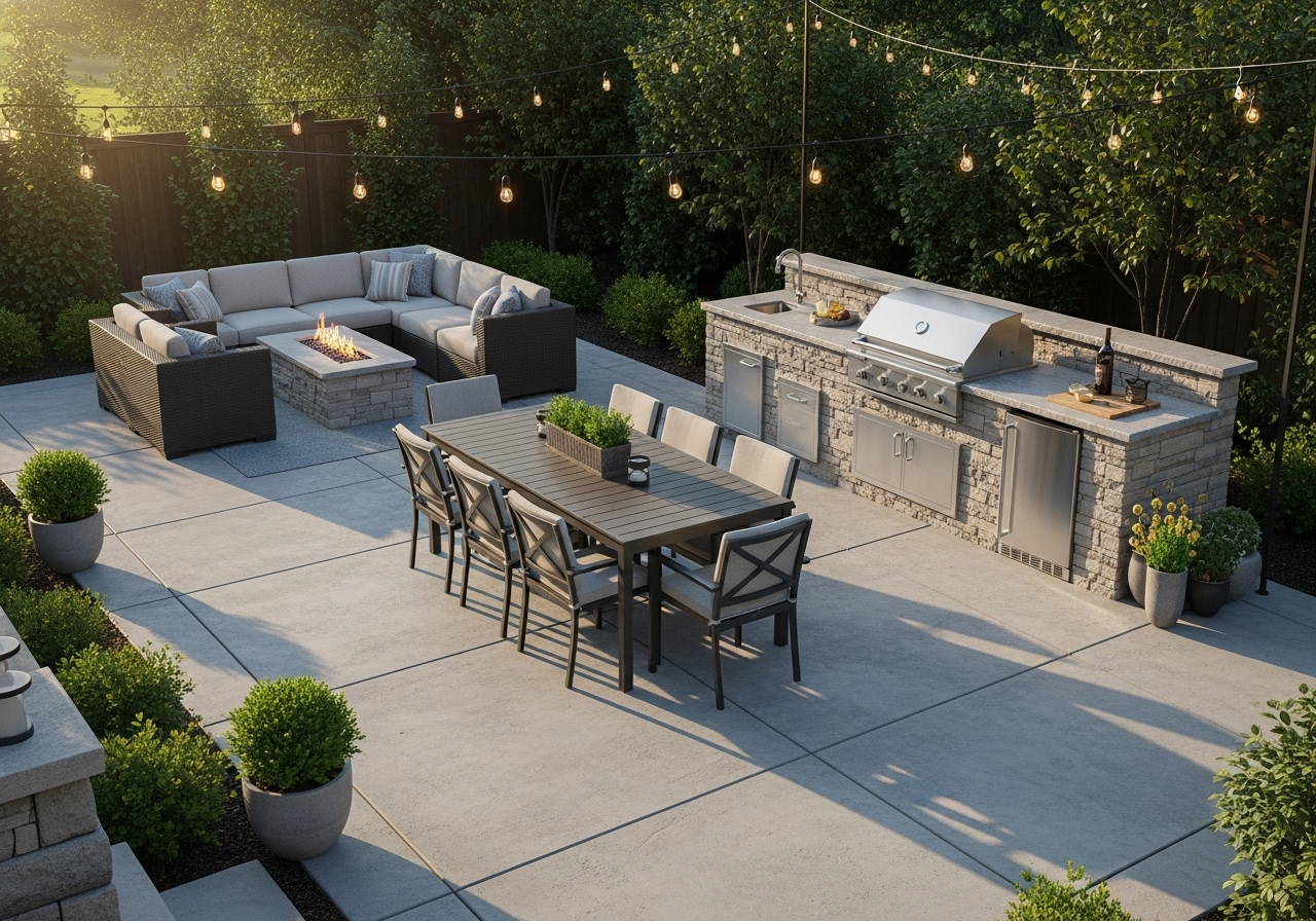 Concrete patio with BBQ area - squadron parties