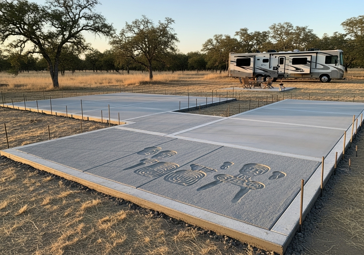 Concrete pad and patio - equipment storage