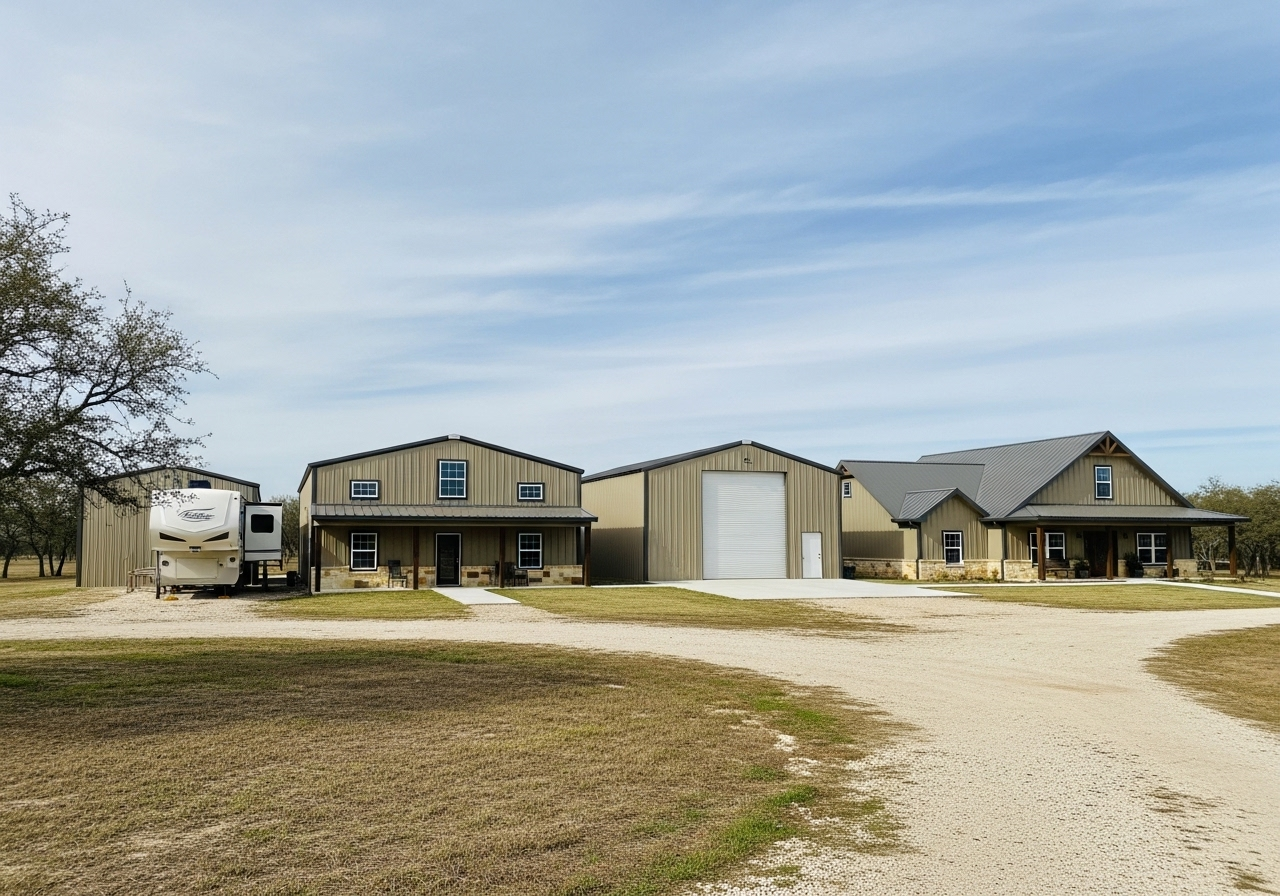 Custom metal building workshop - Texas ranch style