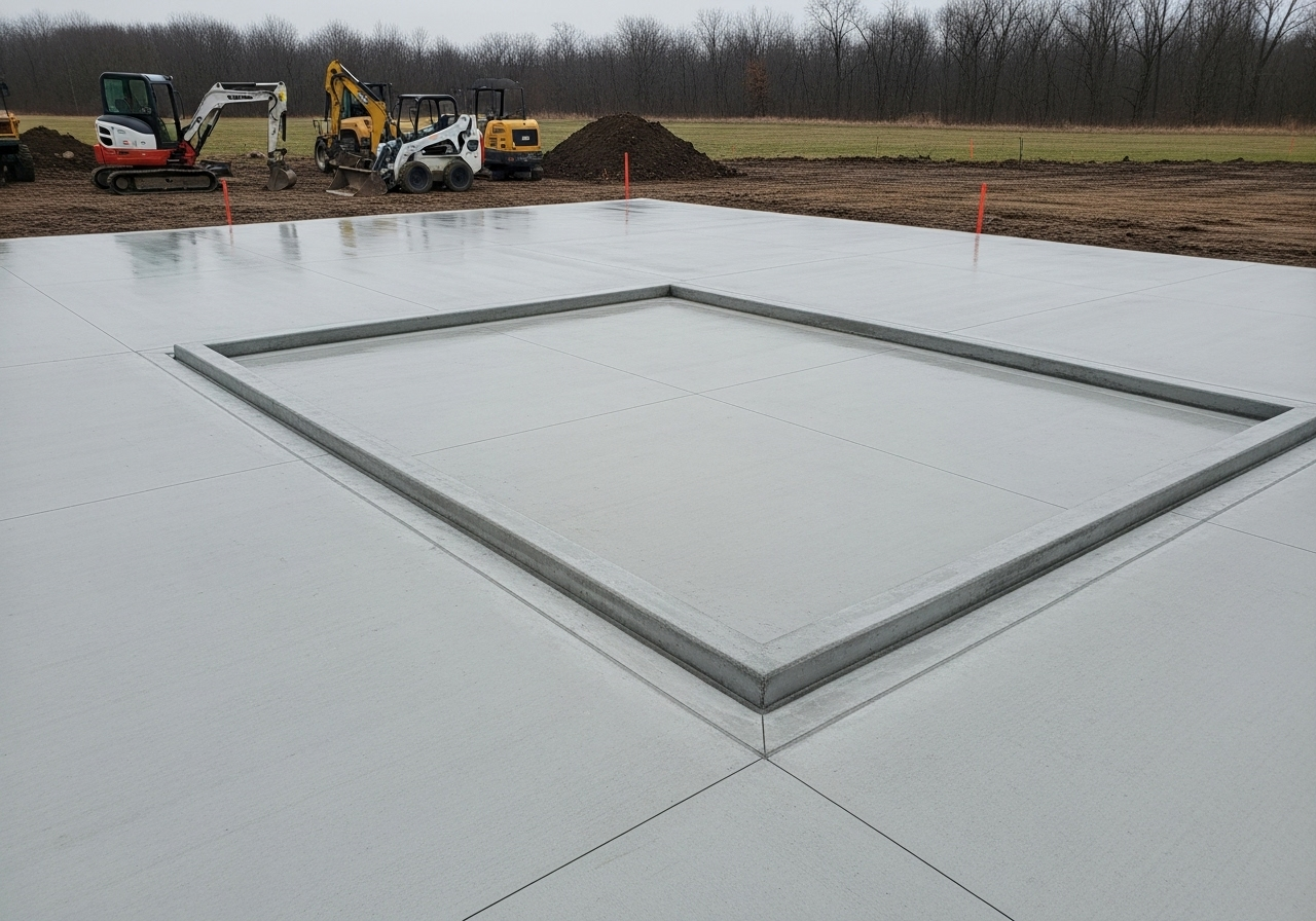 Foundation slab for shop or barn