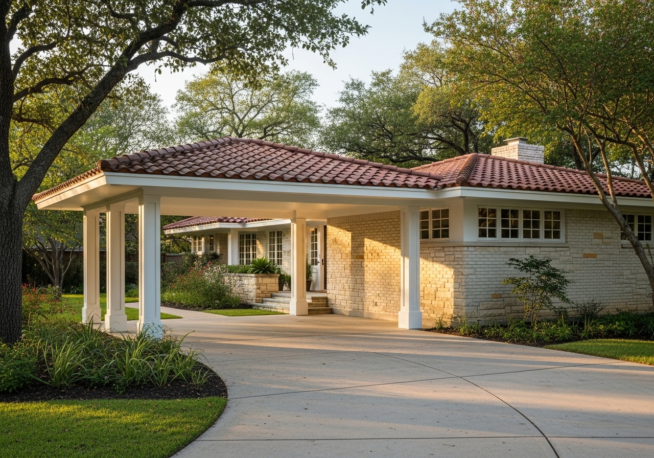 Period-appropriate carport matching home architecture