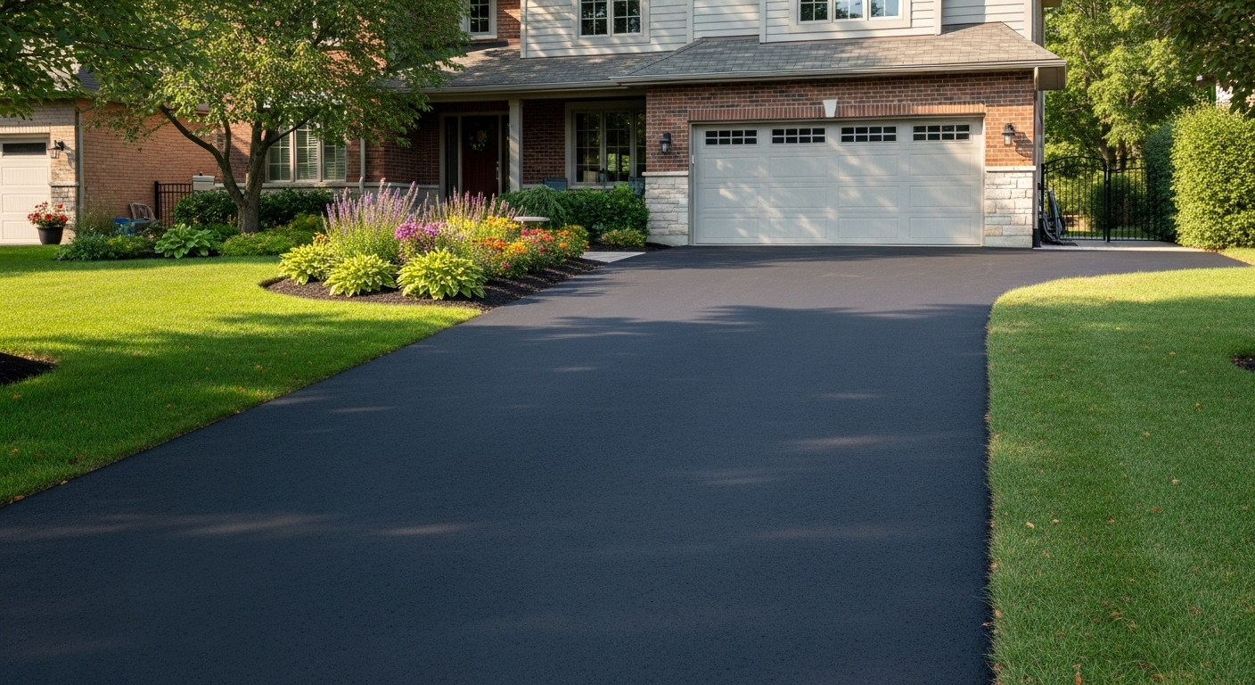 New residential asphalt driveway installation in San Antonio - smooth black finish