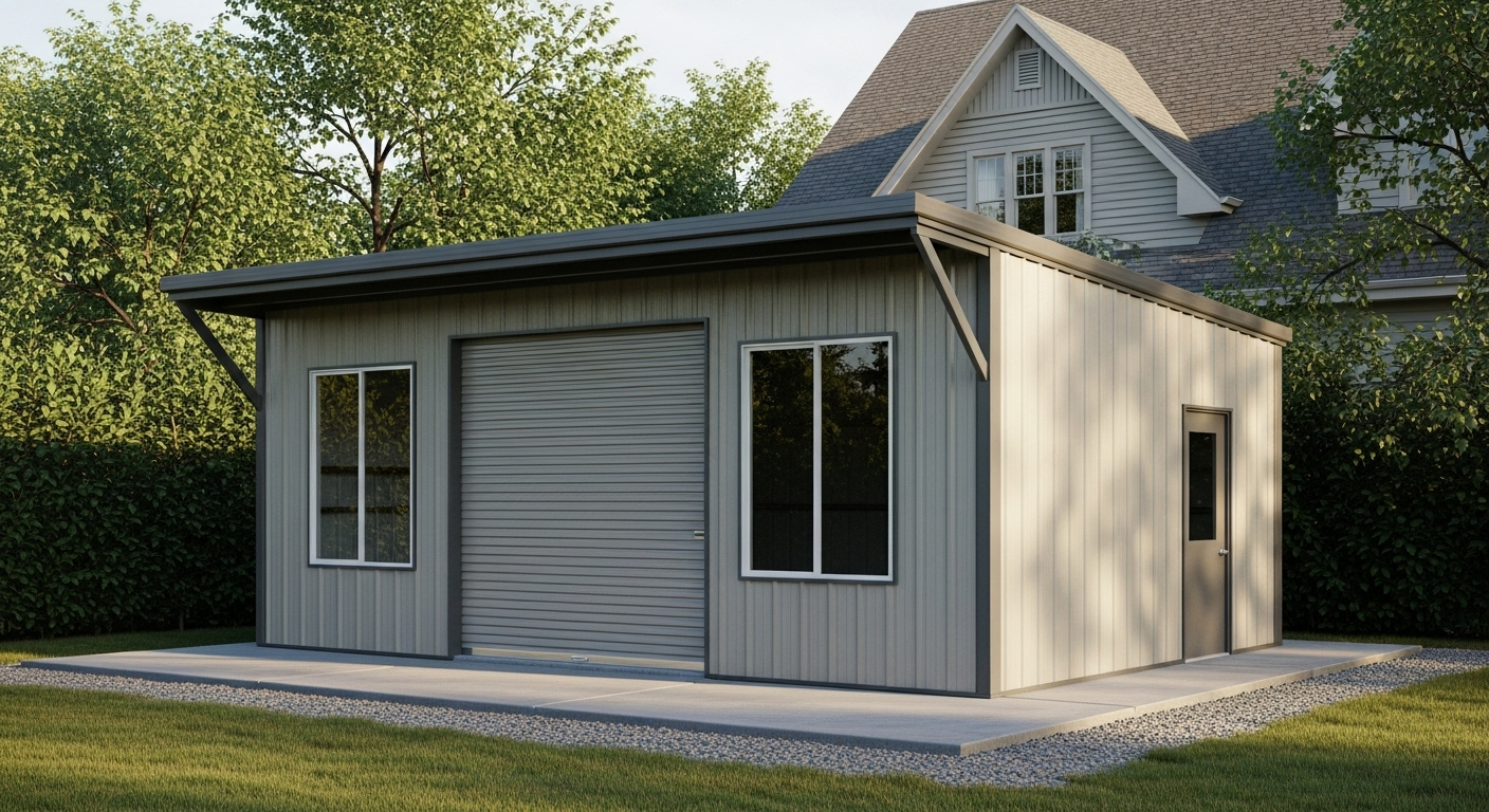 Small metal storage shed for lawn equipment and tools - backyard storage