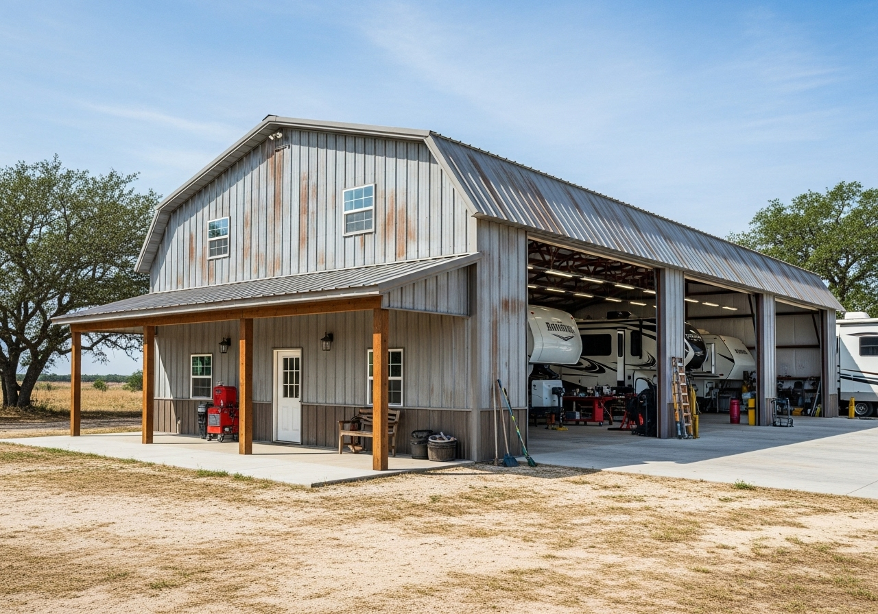 Metal building for workshop or RV